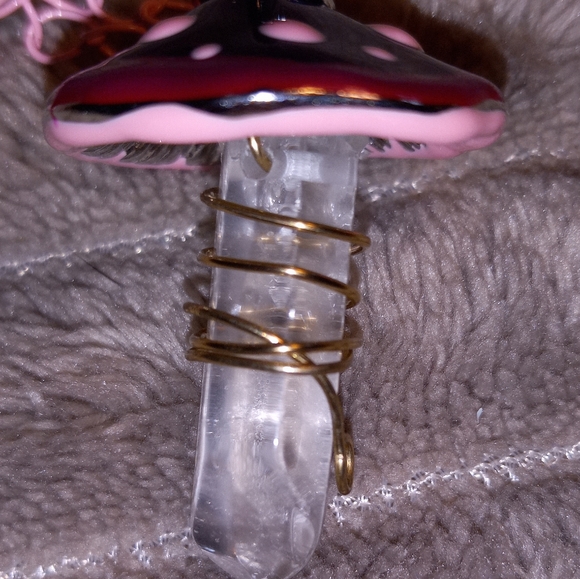 Handcrafted Glass Mushroom Crystal Necklace Pierced - Picture 3 of 5
